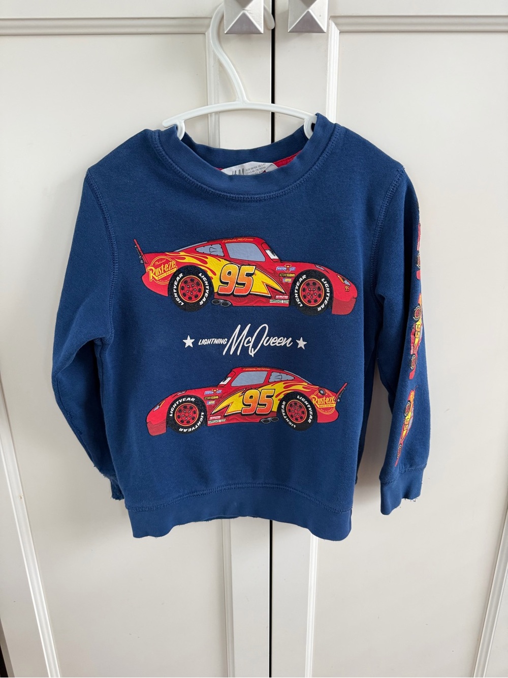 Lightning McQueen Navy Kids Sweatshirt - Red & Yellow Car Graphic 2-4t